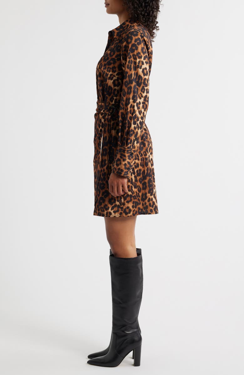 Sam Edelman Leopard Print Long Sleeve Shirtdress, Alternate, color, Black/ Brown Multi