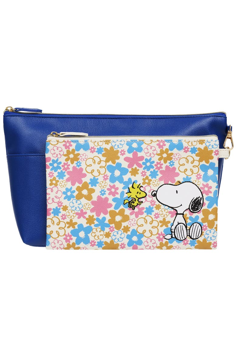 Snoopy & Woodstock Floral 2-in-1 Large Cosmetic Bag, Alternate, color, NAVY