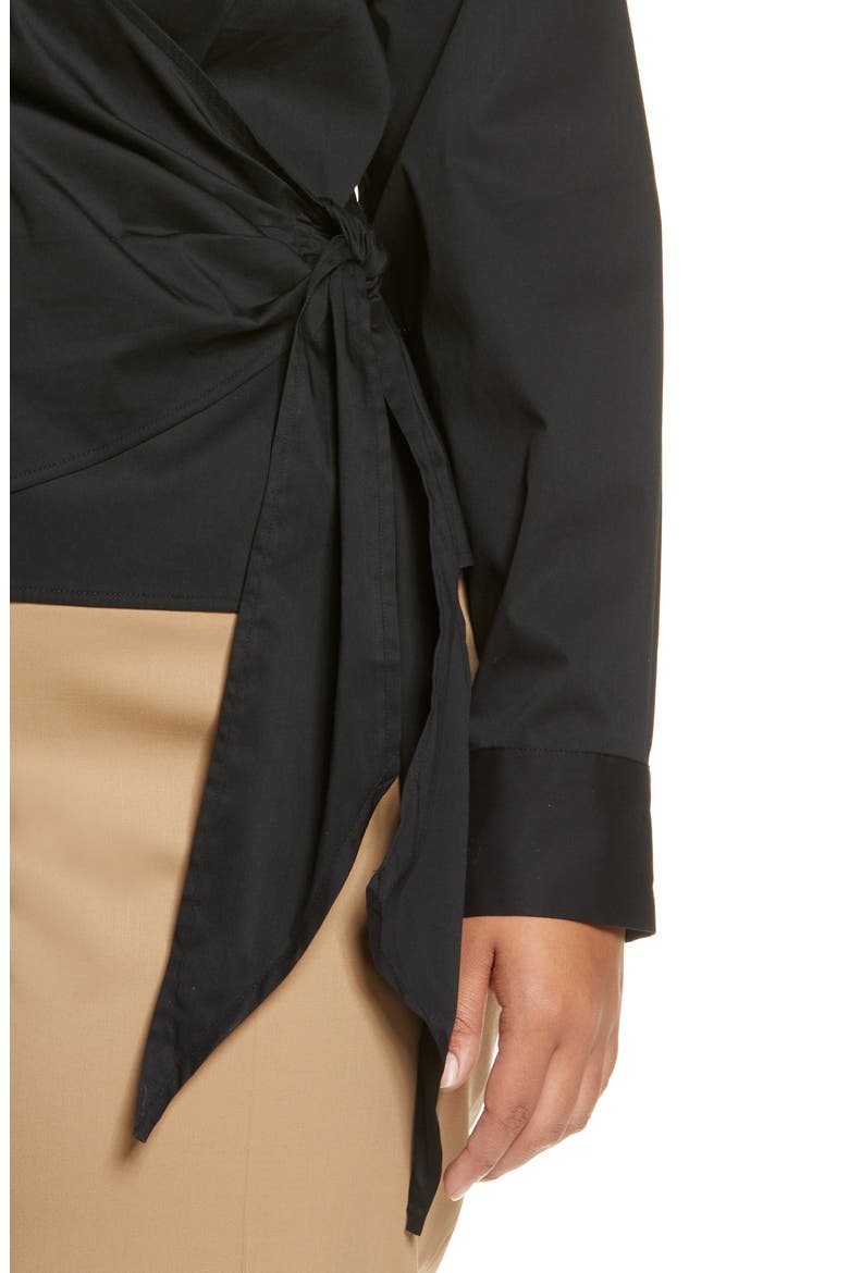 Wrap Front Poplin Top, Alternate, color, BLACK