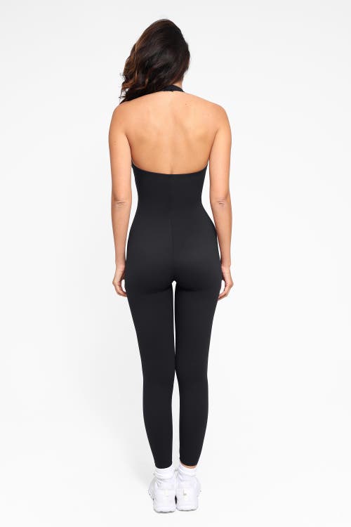 Popilush Shapewear Body-sculpting Halter Neck Jumpsuit In Midnight Black
