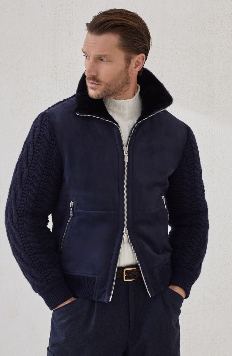 Brunello Cucinelli Shearling bomber jacket, Alternate, color, Blue