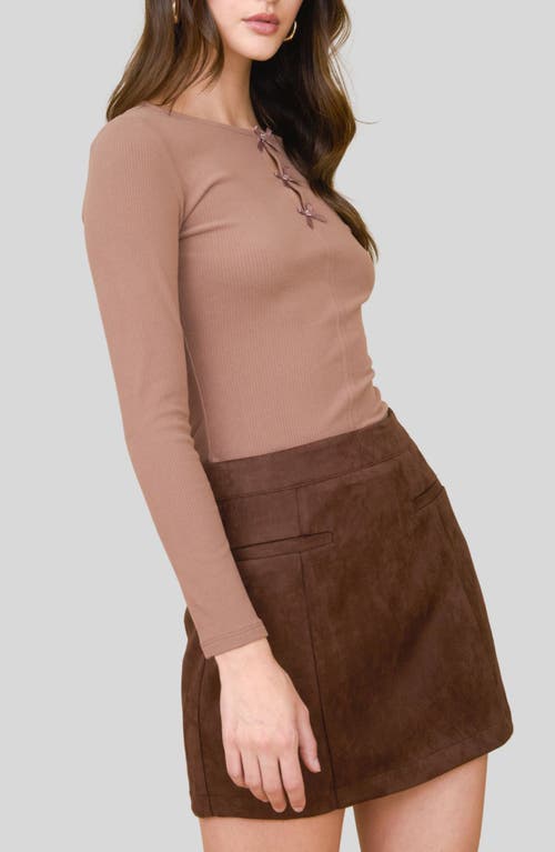 Blu Pepper Ribbon Trio Long Sleeve Knit Top In Brown