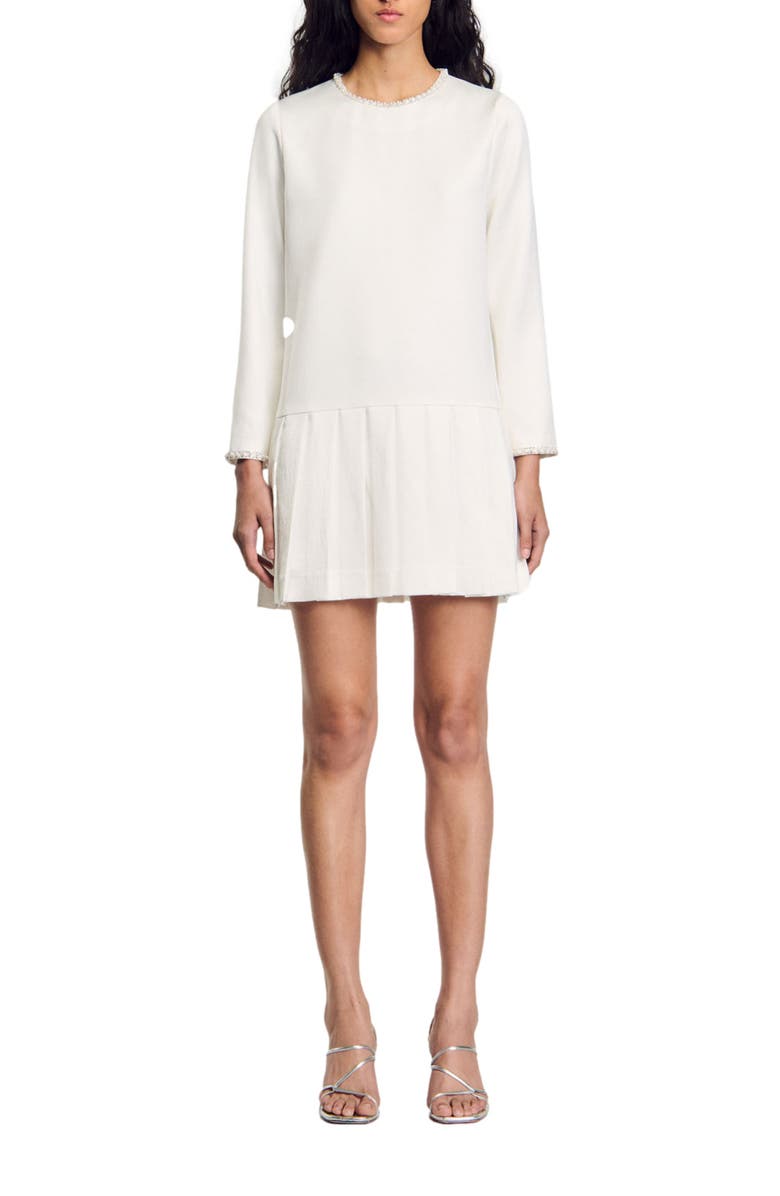 SANDRO Short satin-effect beaded dress, Main, color,