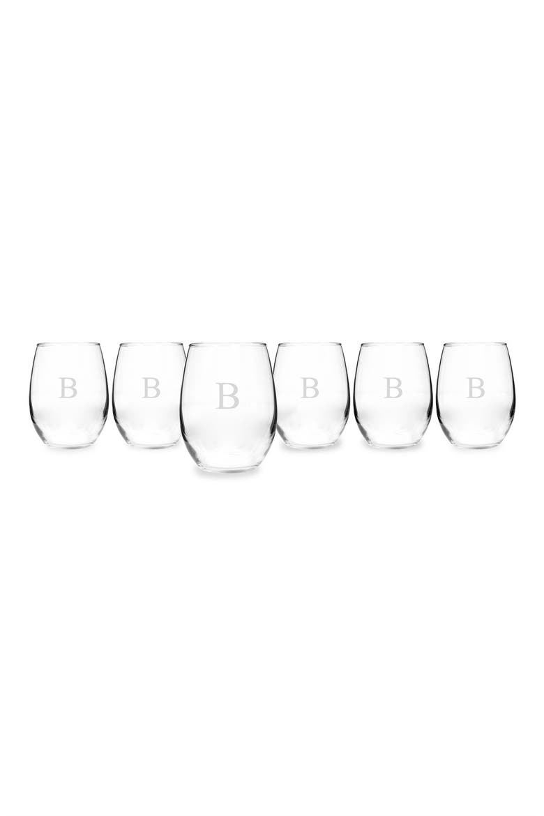 Set of 6 Monogram Stemless Wine Glasses, Main, color, B