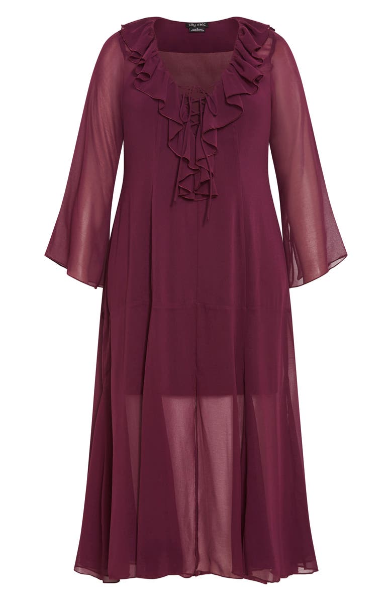 City Chic Vamp Ruffle Long Sleeve Maxi Dress, Alternate, color, Plum