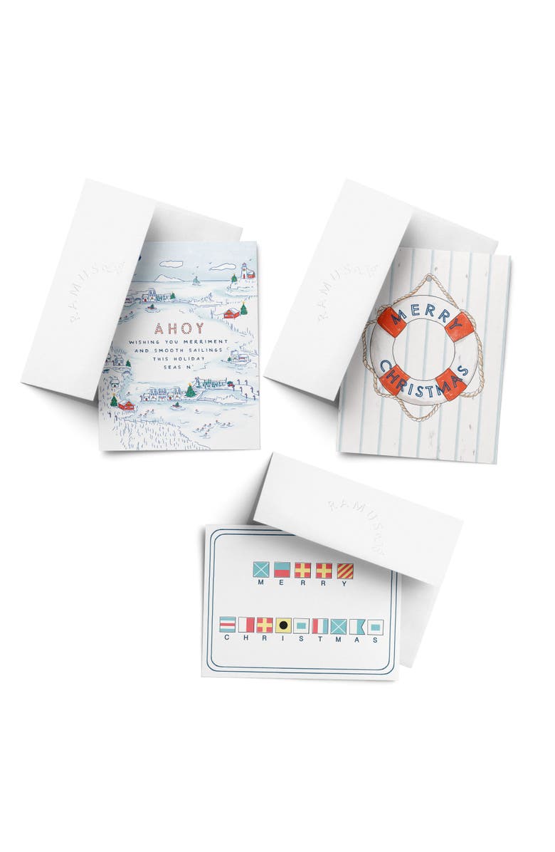 Ramus & Co Ahoy Holiday, Lifebouy Merry Christmas, Nautical Flags Winter/Holiday/Christmas Greeting Card Pack Sets, Main, color, Multi-Pack
