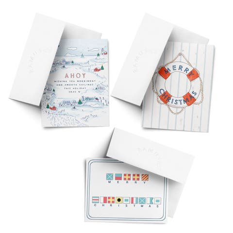 Ahoy Holiday, Lifebouy Merry Christmas, Nautical Flags Winter/Holiday/Christmas Greeting Card Pack Sets (3 ct, Assorted)