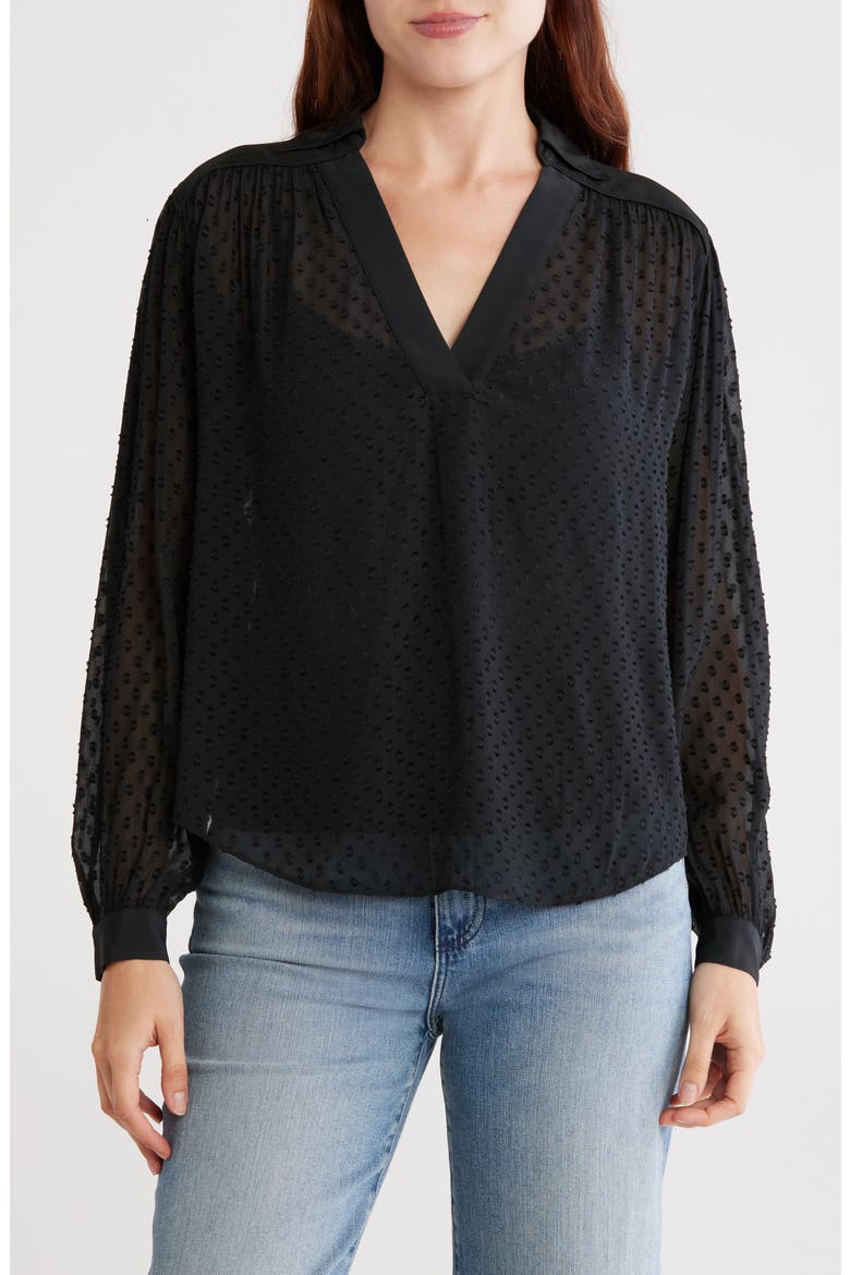 Clip Dot Long Sleeve Popover Top, Main, color, TRUE BLACK