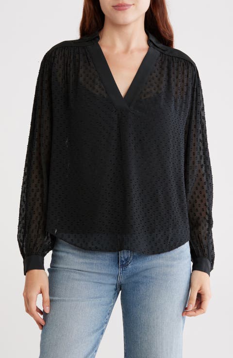 Clip Dot Long Sleeve Popover Top
