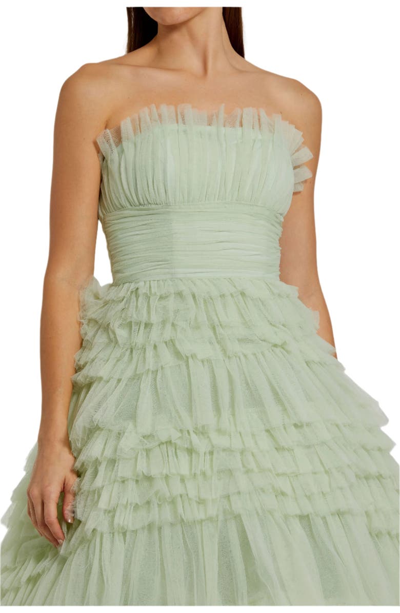 Mac Duggal Strapless Tulle Ruffle Ballgown, Alternate, color, Sage