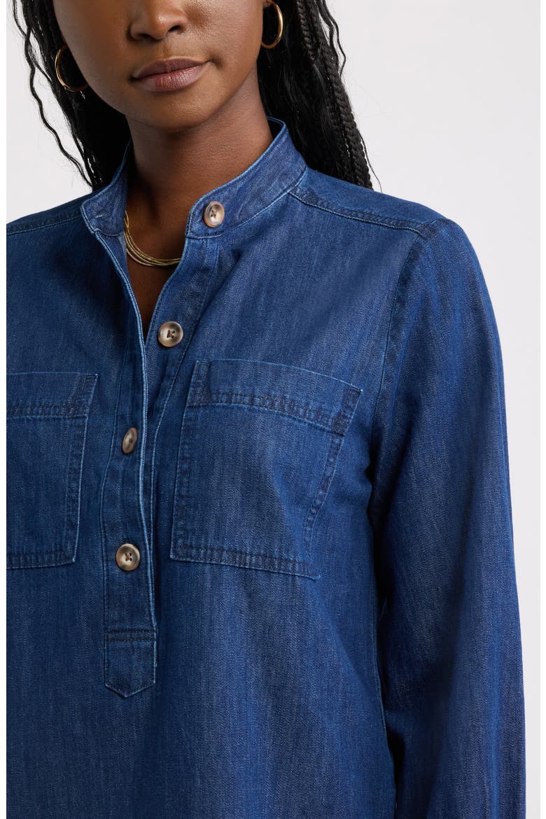 Long Sleeve Chambray Button Front Dress, Alternate, color, DARK WASH