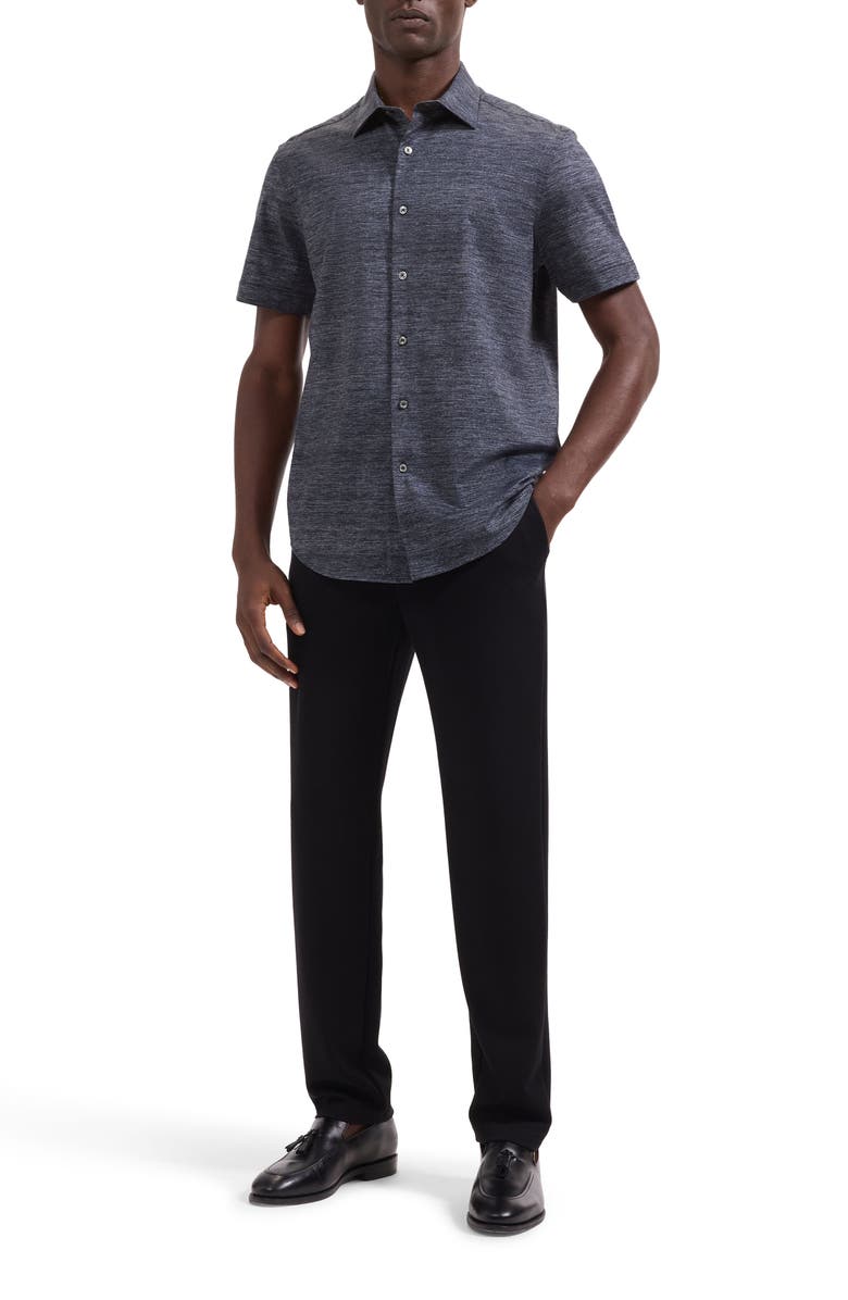 Bugatchi Miles OoohCotton<sup>®</sup> Space Dye Short Sleeve Button-Up Shirt, Alternate, color, Black