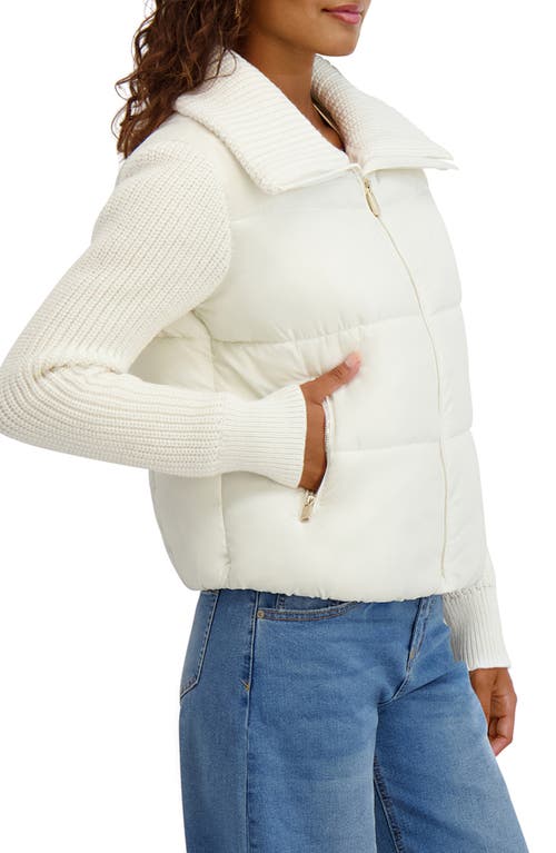 Kensie Knit Sleeve Quilted Core Jacket In White