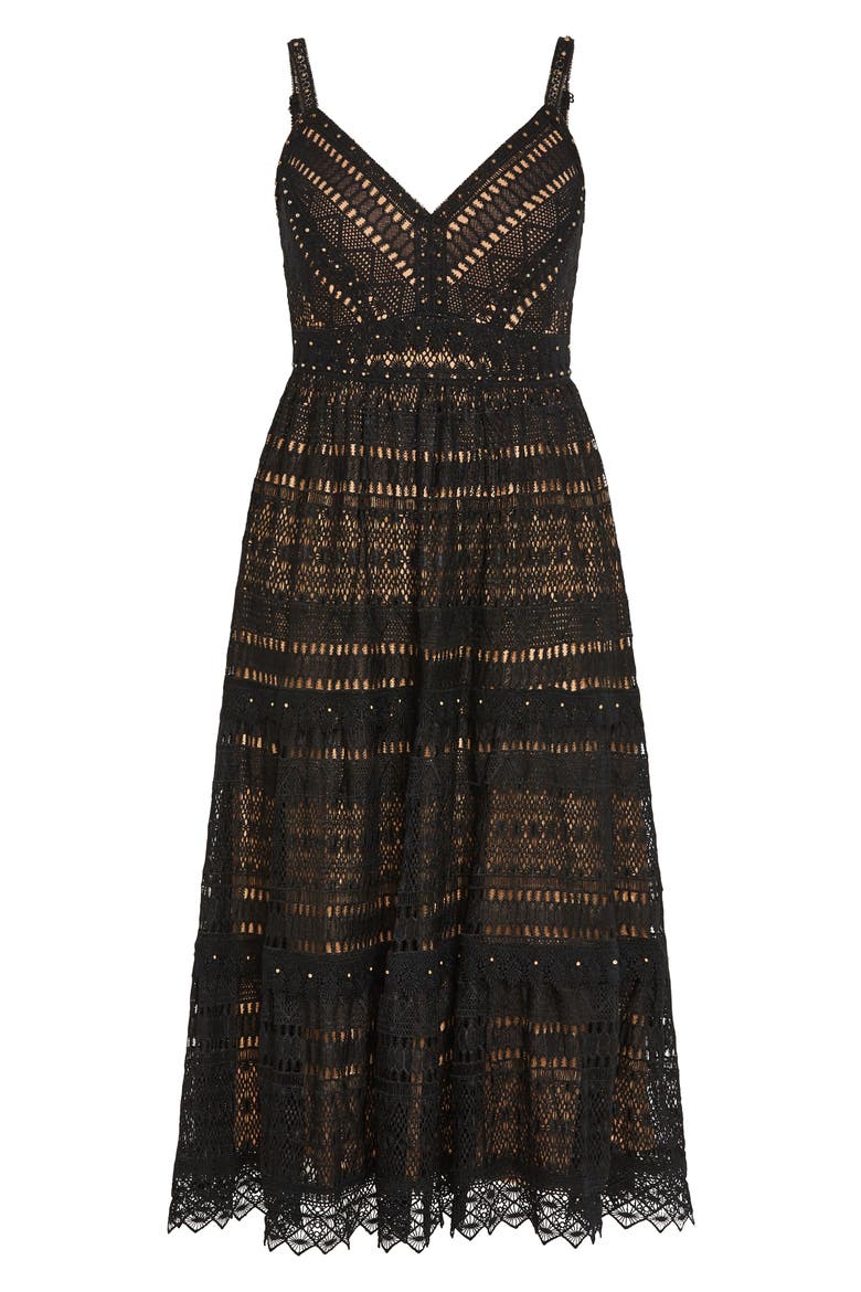 Mia Lace Midi Dress, Alternate, color, BLACK