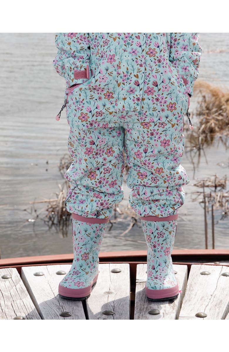 Deux par Deux Waterproof Mini Flower Rain Boots in Natural Rubber, Alternate, color, Blue Mini Flower Print