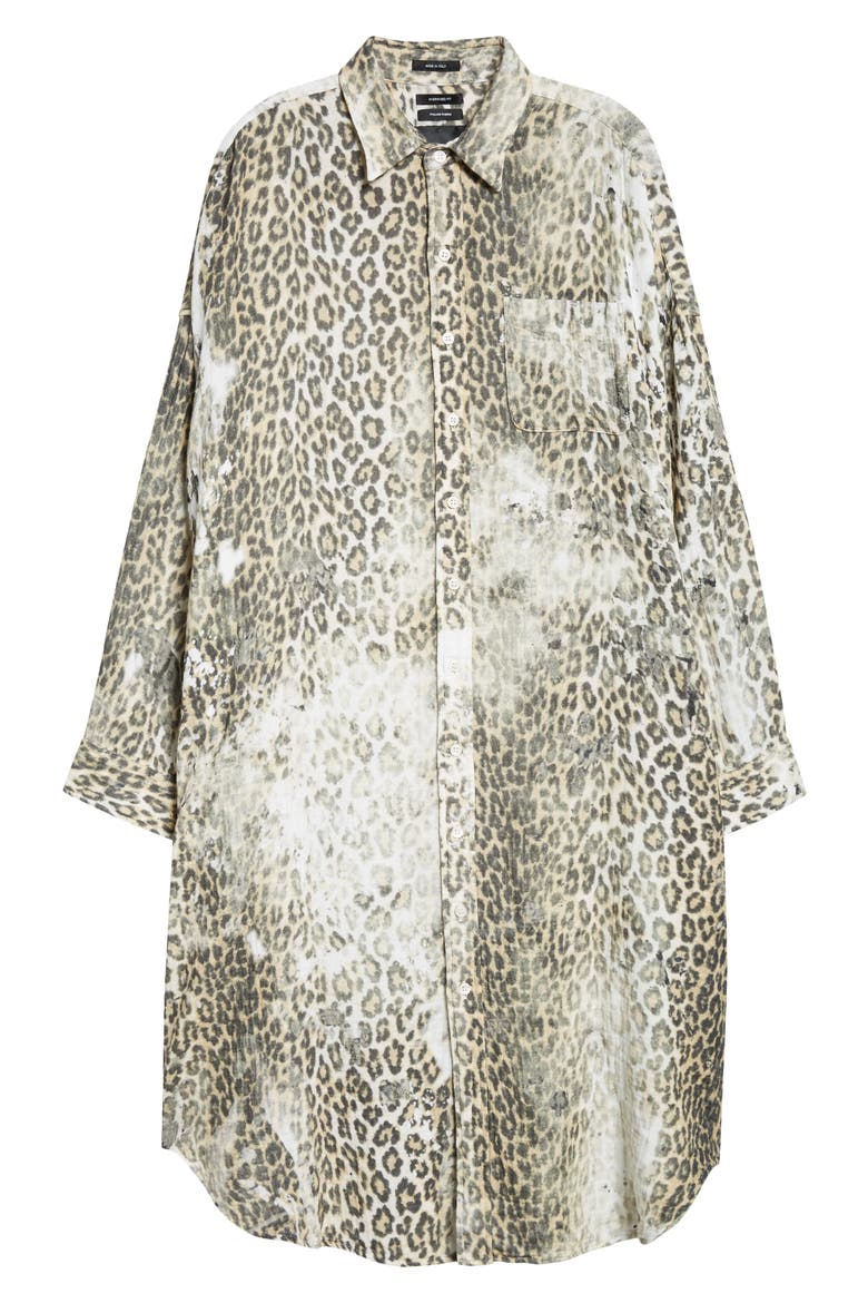 Jumbo Leopard Print Long Sleeve Shirtdress, Alternate, color, BLEACHED LEOPARD