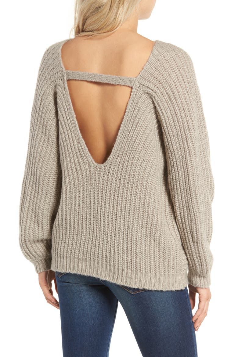 Open Back Boyfriend Sweater, Alternate, color, GREY