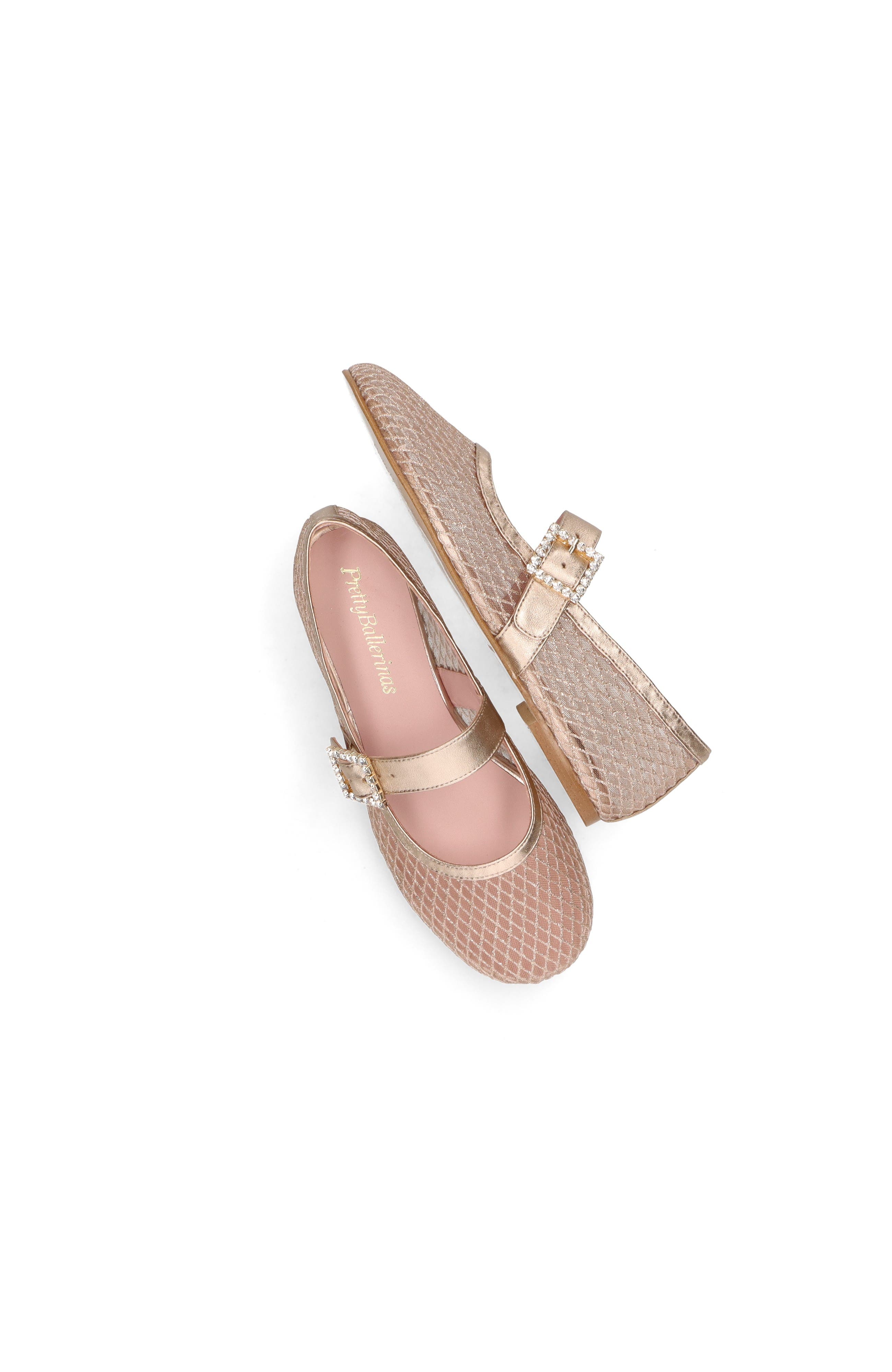 Pretty Ballerinas Metallic Mesh Crystal Buckle Ballet Flat, Alternate, color, Metallic Gold