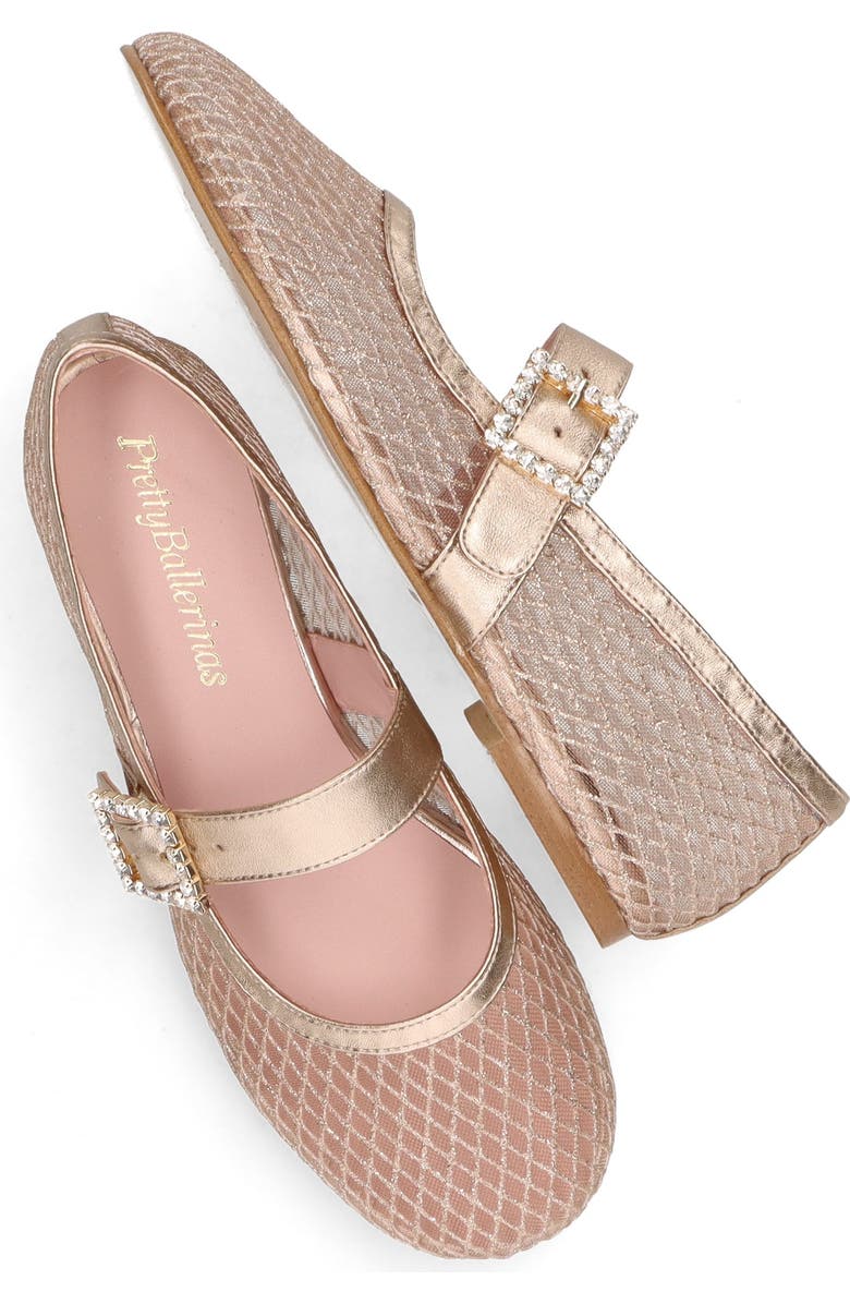 Pretty Ballerinas Metallic Mesh Crystal Buckle Ballet Flat, Alternate, color, Metallic Gold
