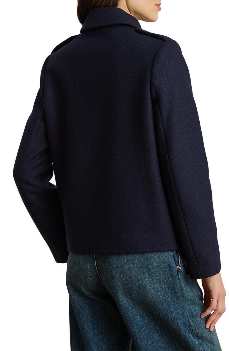 Lauren Ralph Lauren Double Breasted Wool Blend Twill Jacket, Alternate, color, Regal Navy