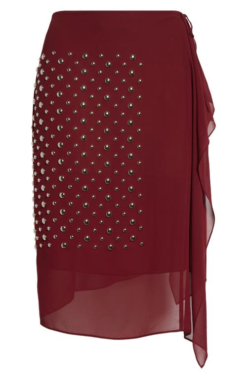 Dries Van Noten Studded Sheer Voile Midi Skirt In Bordeaux