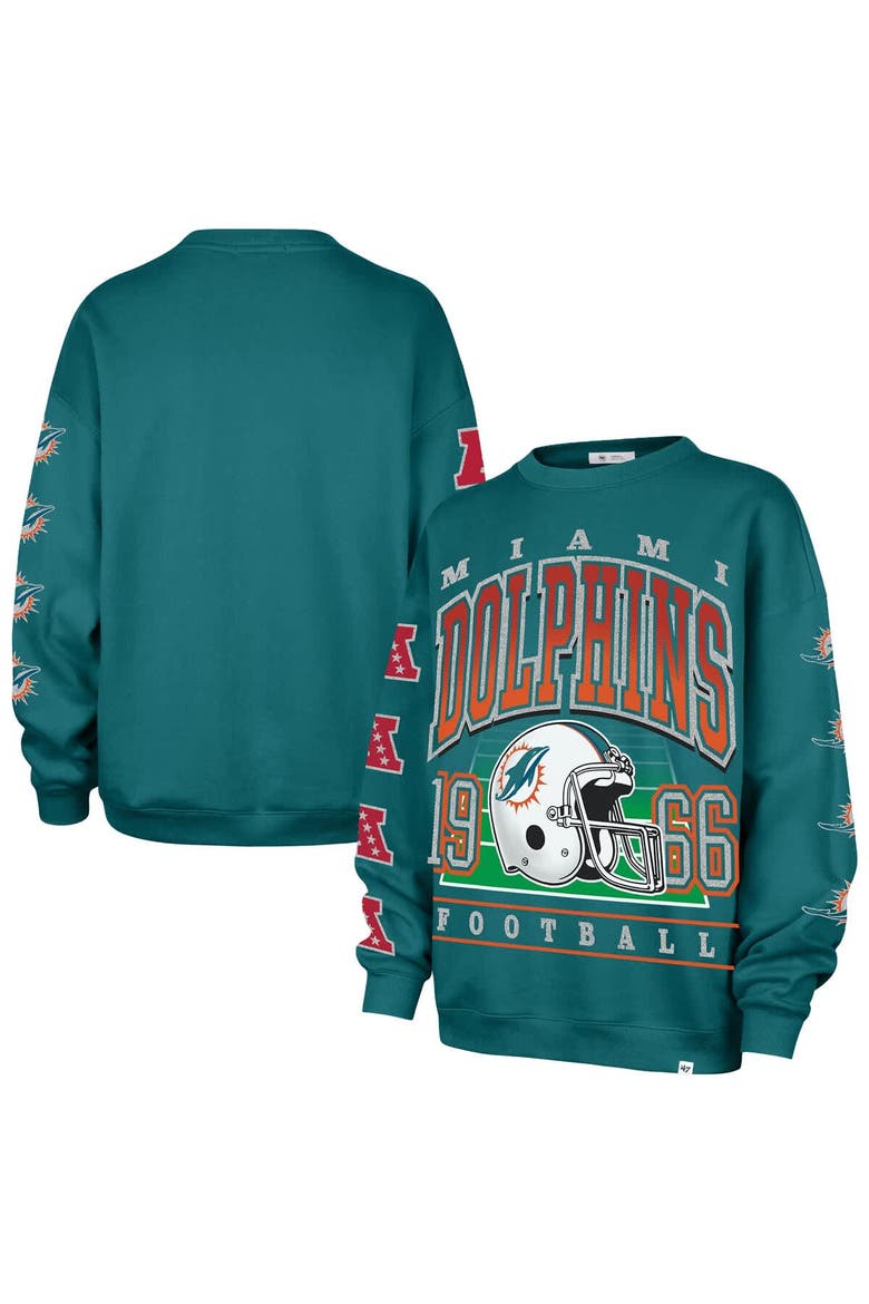 Women's '47  Aqua Miami Dolphins Go Big Oversized Pullover Sweatshirt, Main, color, Aqua
