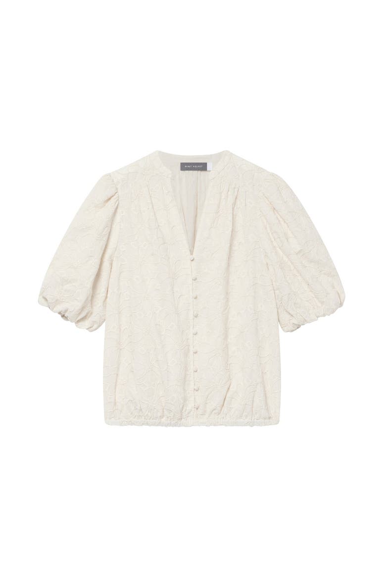 Cotton Textured Floral Top, Alternate, color, Ivory