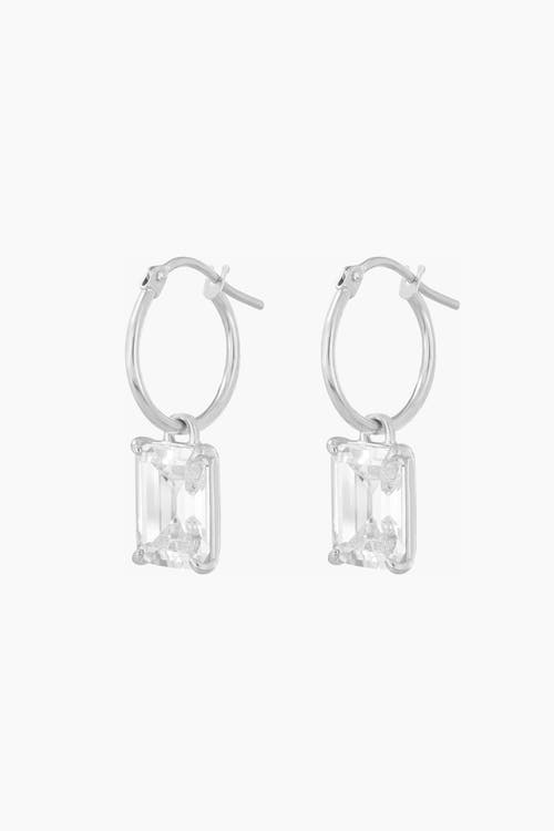 Bearfruit Jewelry Sterling Silver 18k Gold Plated Sparkle Dangling Pendant Hoop Earrings In Silver