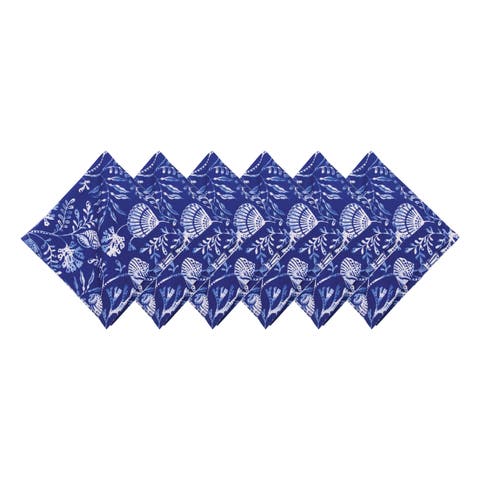 Blue Reef Shells & Coral 100% Cotton Hemstitch Set of 6 Cloth Napkins