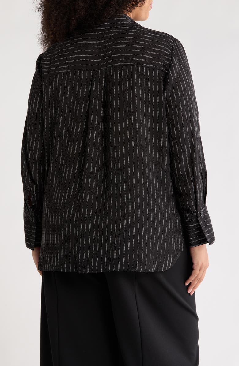 MAX STUDIO Circle Stripe Long Sleeve Button-Up Shirt, Alternate, color, Black/Ivory Dash Stitch Stripe