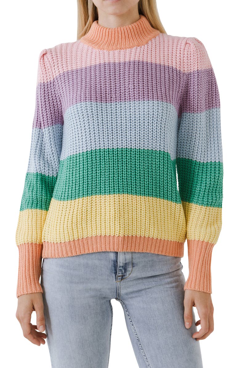 Free the Roses Stripe Mock Neck Sweater, Alternate, color, 