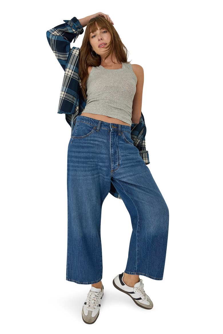 Button Fly High Waist Loose Fit Ankle Jeans, Alternate, color, ROBUST BLUE
