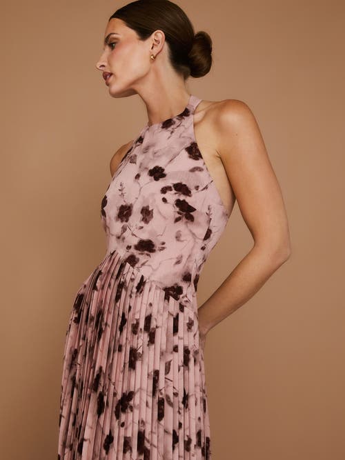 Six Stories Floral Halter Pleated Ruffle Maxi Dress In Pink