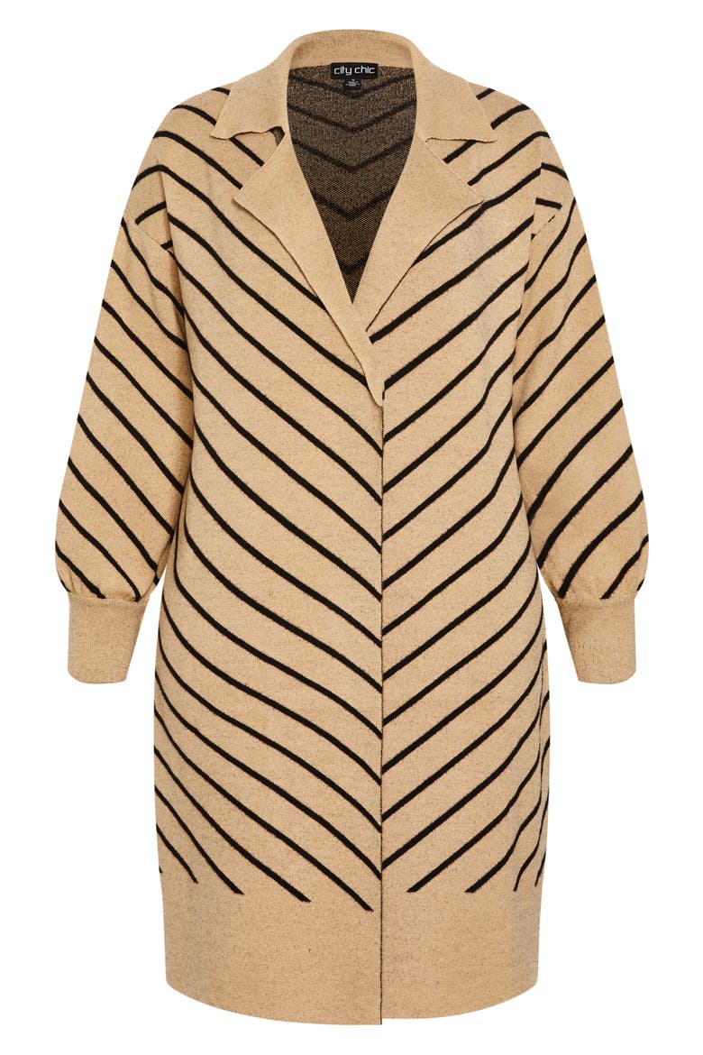 Ivy Stripe Long Cardigan, Alternate, color, NOUGAT STRIPE