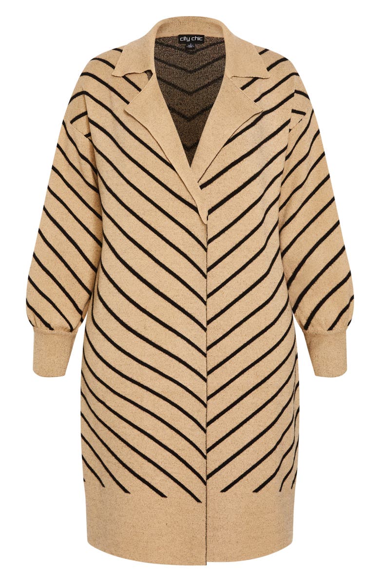 City Chic Ivy Stripe Long Cardigan, Alternate, color, Nougat Stripe