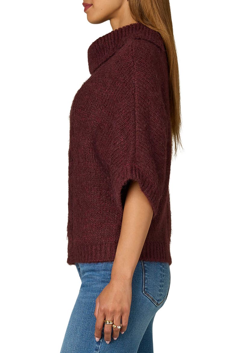 Cable Stitch Elbow Sleeve Turtleneck Sweater, Alternate, color, WINE