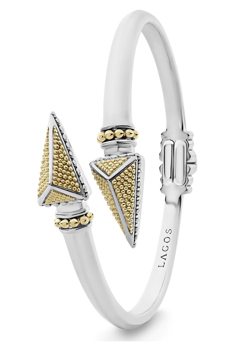 KSL Two-Tone Pyramid Cross Bangle, Alternate, color, SILVER
