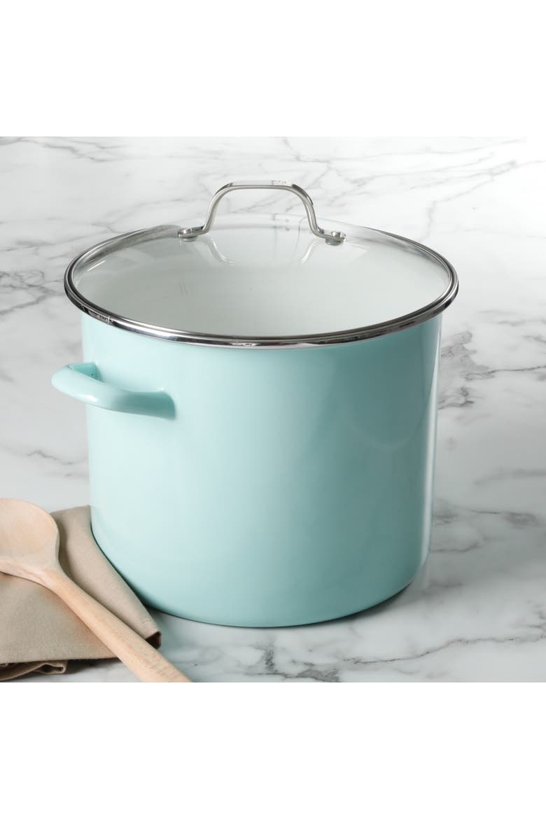 Thayer 12-Quart Enameled Steel Stock Pot with Metal Lid, Alternate, color, Martha Blue