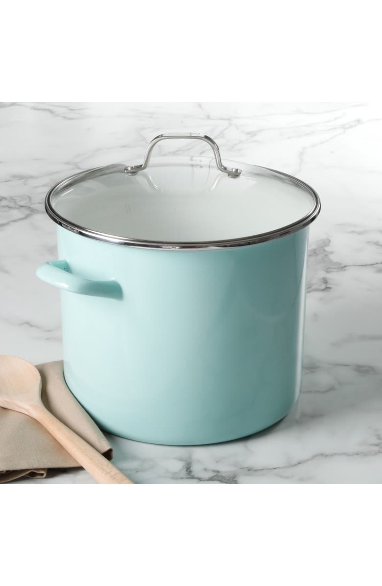 MARTHA STEWART Thayer 12-Quart Enameled Steel Stock Pot with Metal Lid, Alternate, color, Martha Blue