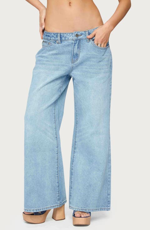 EDIKTED Low Rise Wide Leg Jeans (Petite)