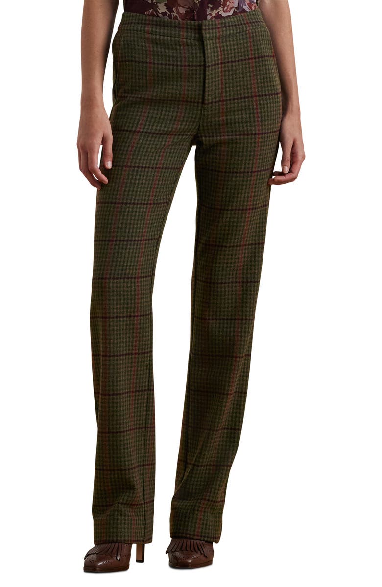 Lauren Ralph Lauren Check Straight Leg Twill Pants, Main, color, 
