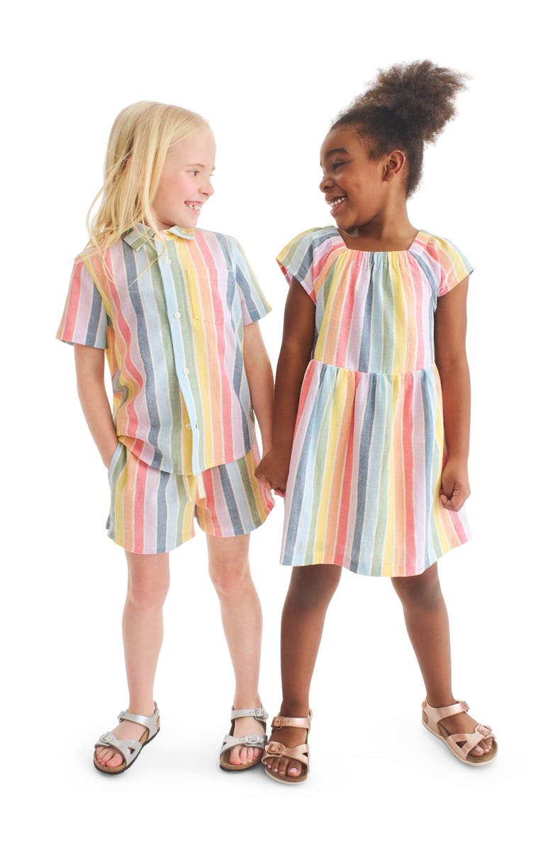 Primary Kids Picnic Dress, Alternate, color, Rainbow Sunrise Stripe