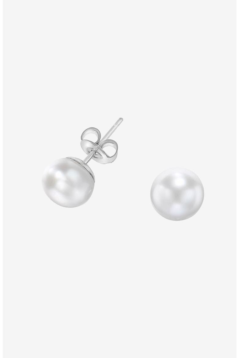 White Timeless Freshwater Pearl Studs, Main, color, Sterling Silver