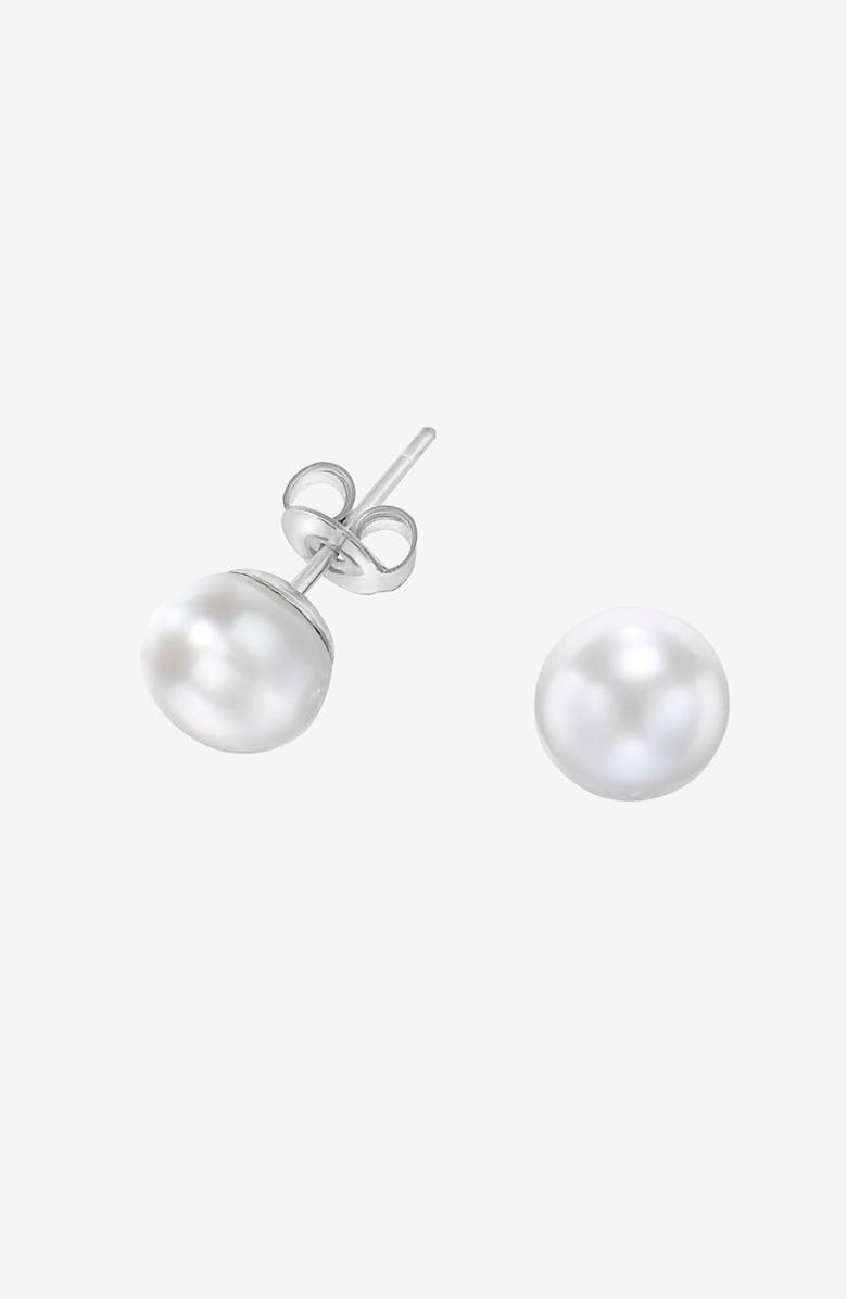 Dower & Hall White Timeless Freshwater Pearl Studs, Main, color, Sterling Silver