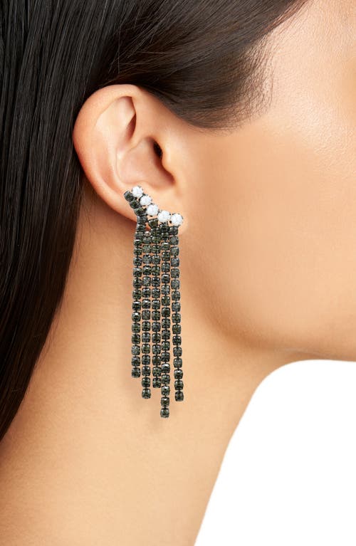 Open Edit Faux Pearl & Crystal Fringe Drop Earrings In White- Hematite