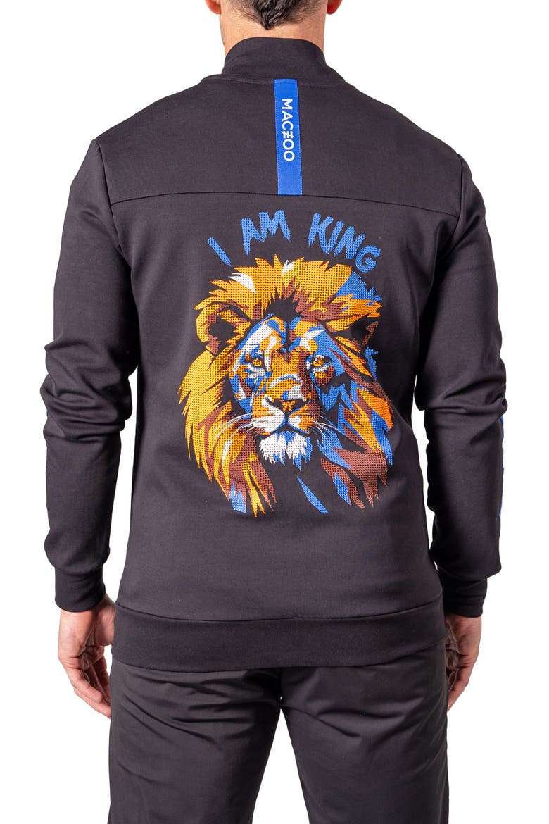 I Am King Graphic Zip Jacket, Alternate, color, BLACK