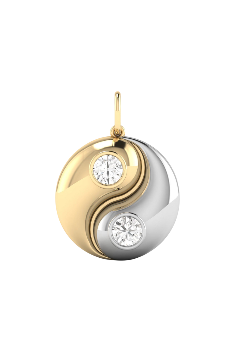 Yin & Yang Lab Diamond Charm Pendant in 14K Two-Tone Gold, Main, color, Two-Tone Gold