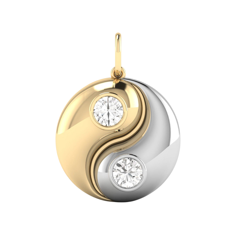 Yin & Yang Lab Diamond Charm Pendant in 14K Two-Tone Gold