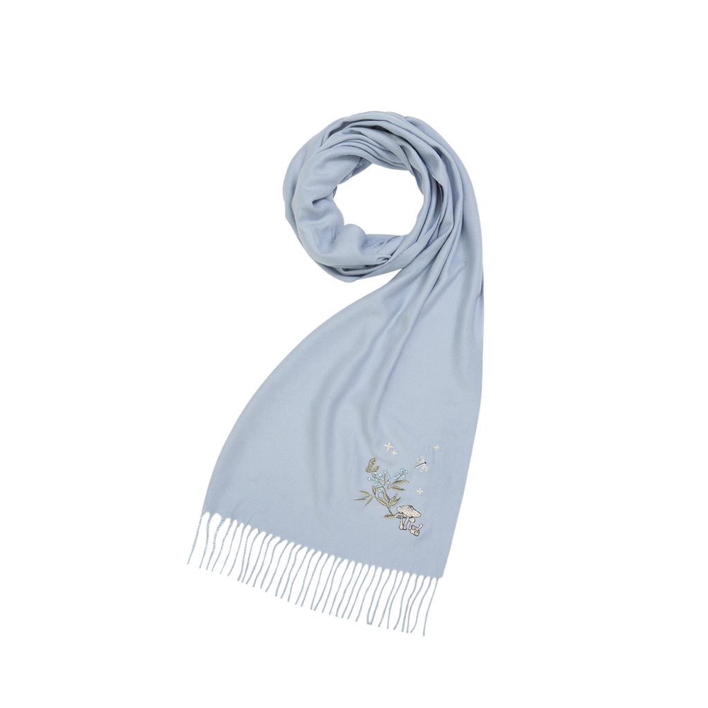 Fable England Magical Mushroom Embroidered Cosy Blue Scarf In Blue