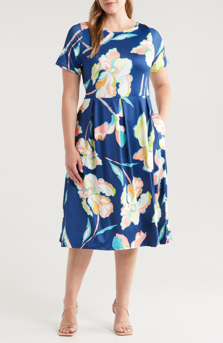 24seven Comfort Apparel Floral Jersey Midi Dress, Main, color, 